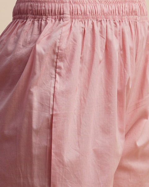 Pure Cotton Floral Print Pink Anarkali Kurta With Pant & Mulmul Dupatta
