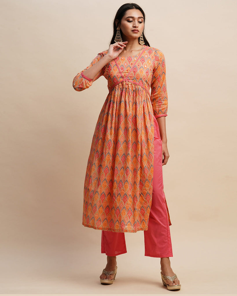 Orange Cotton Kurti Pant and Dupatta Set Designer Kurti Suit Kurti Dupatta  Set Printed Kurti Suit Indian Kurti Set Kurta for Women 3PC Kurti -   Canada
