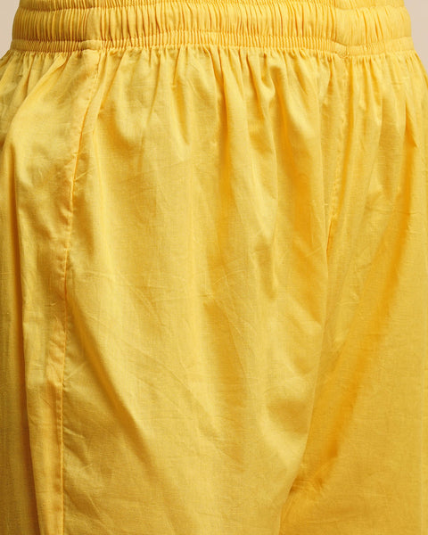 Pure Cotton Floral Print Yellow Anarkali Kurta With Pant & Mulmul Dupatta