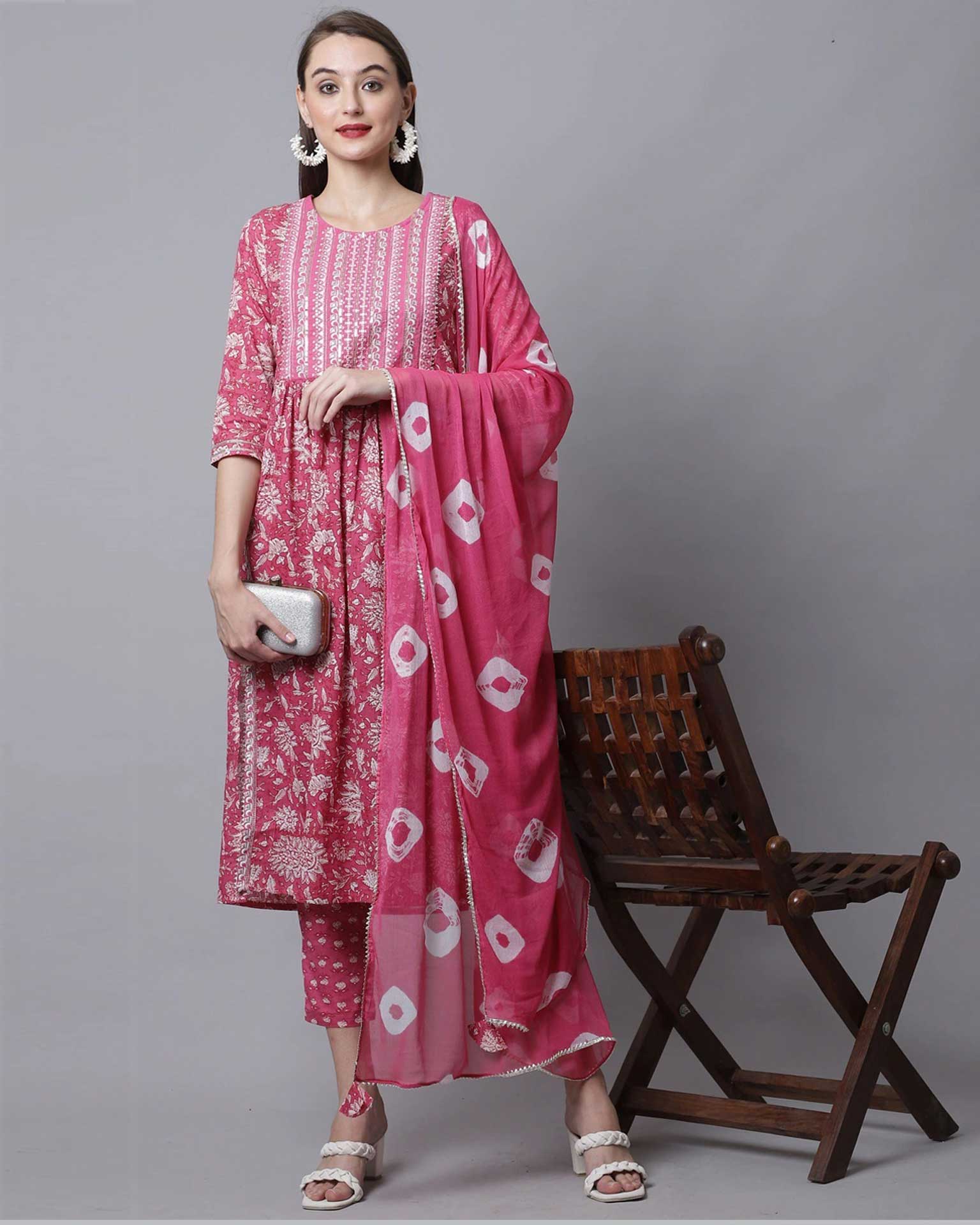 Buy Orchids Sutraa Chanderi Anarkali Hand Woven Long Suit net chunni  Crepe Churidar Pink at Amazonin