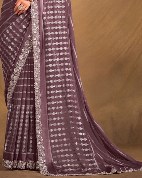 Lavender Kasab Georgette Sequins Cord & Stone Work Saree With Embroidered Blouse