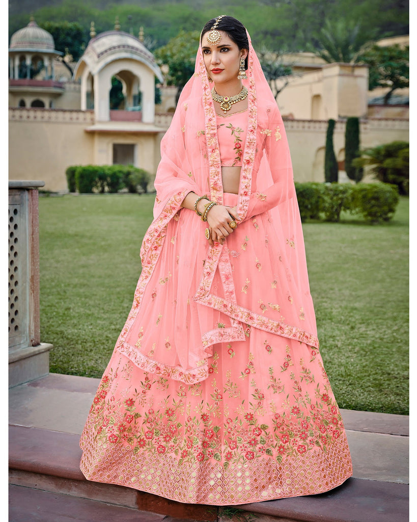 Peach Color South Indian Designer Wedding Half Saree Lehenga With Dupatta  in USA, UK, Malaysia, South Africa, Dubai, Singapore