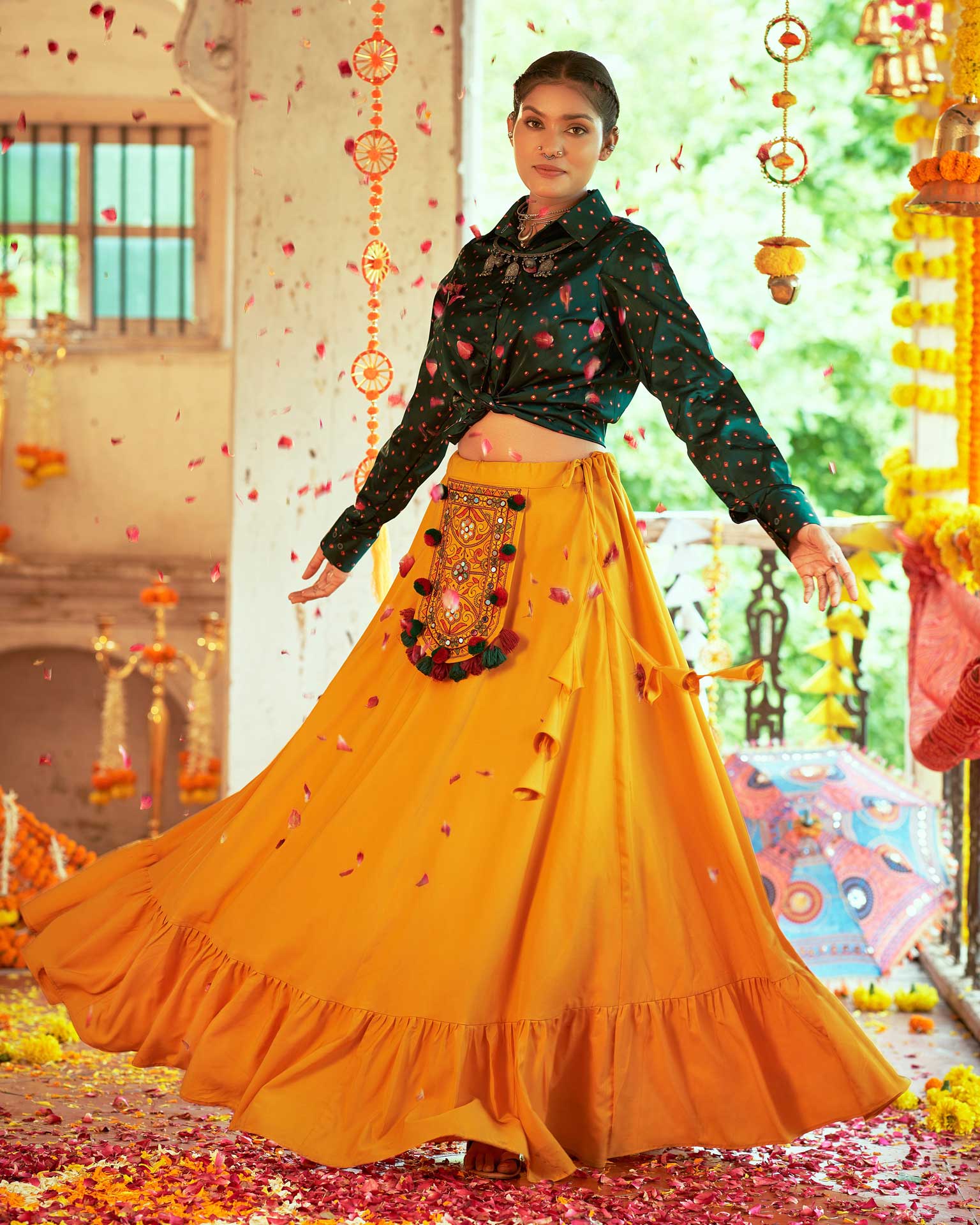 Yellow Sangeet Satin Silk Trendy Lehenga Choli