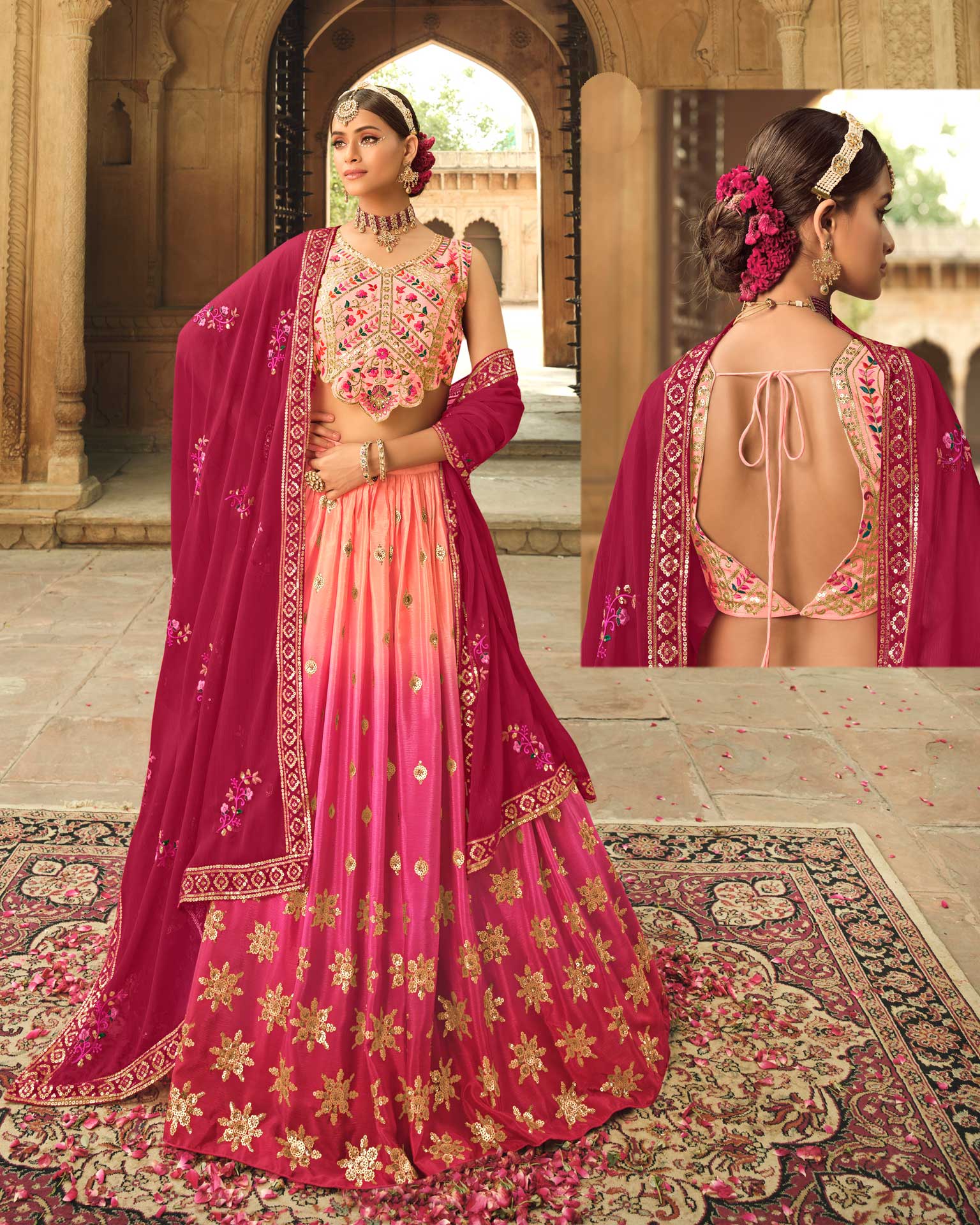 Ravishing Peach Color Net Heavy Embroidered Designer Lehenga Choli  -1579131252 | Heenastyle