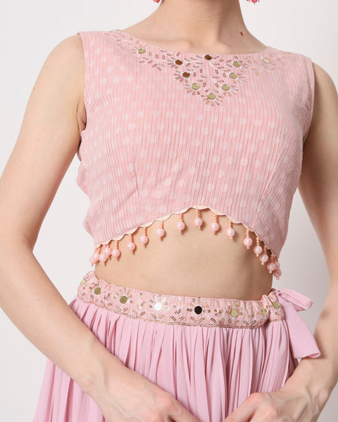 Pink Georgette Lehenga Choli With Embroidered Blouse & Georgette Dupatta