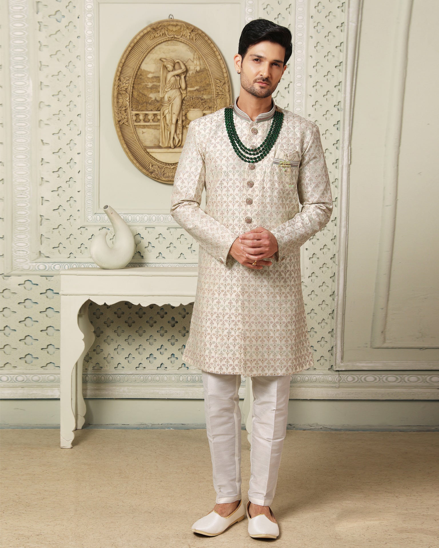 Off White Indowestern Dress For Man
