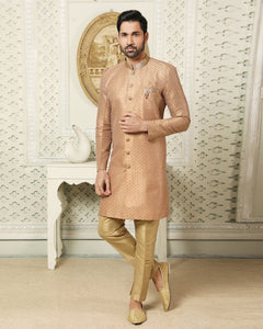 Dark Beige & Golden Indowestern Dress For Man