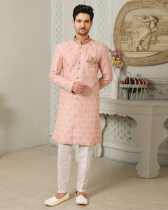 Pink & White Indowestern Dress For Man