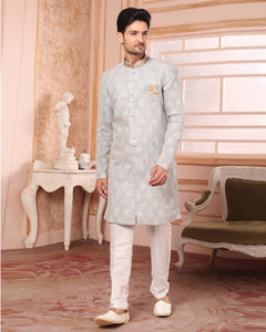 Light Grey Indowestern Dress For Man