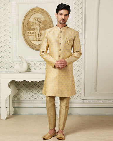 Yellow & Golden Indowestern Dress For Man