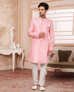 Pink White Indowestern Dress For Man