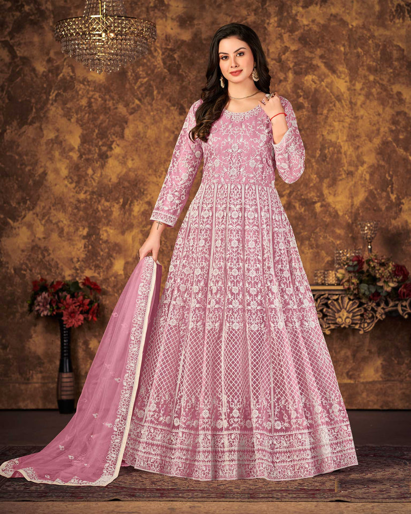 Buy Pink Art Silk Embroidered Anarkali Suit Online : Canada -
