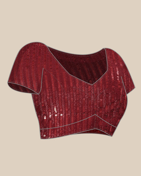 Maroon Net Thread Work Embroidered Saree With Matching Blouse