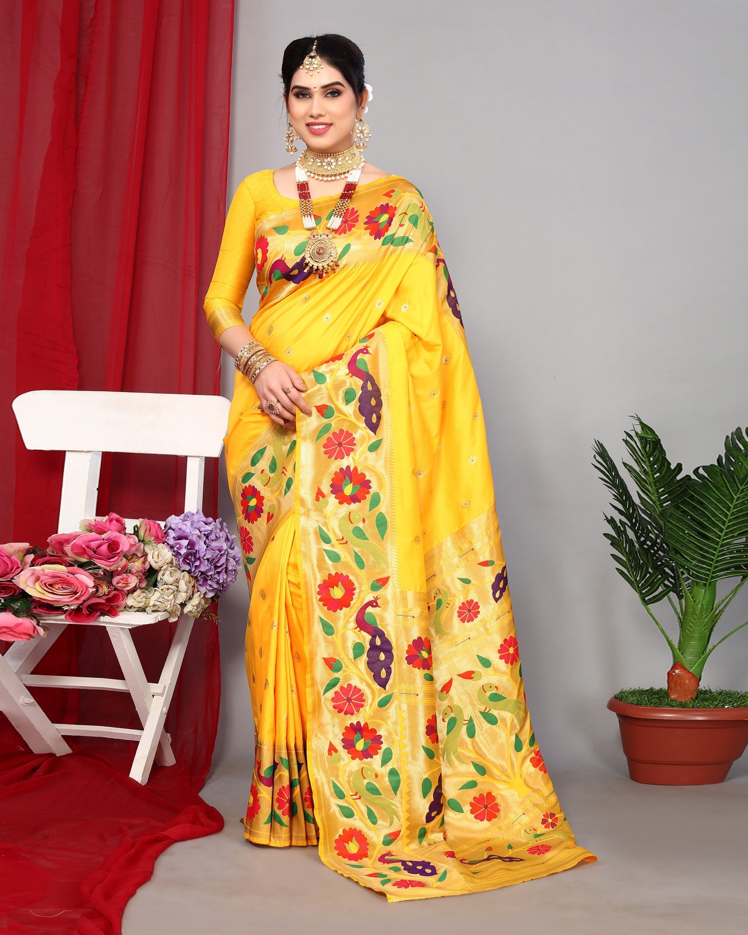 Yellow Paithani Saree With Silk Blouse