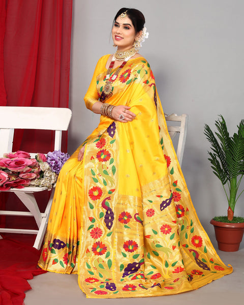 Yellow Paithani Saree With Silk Blouse