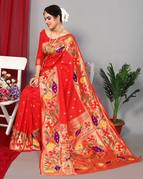 Red Paithani Saree With Silk Blouse