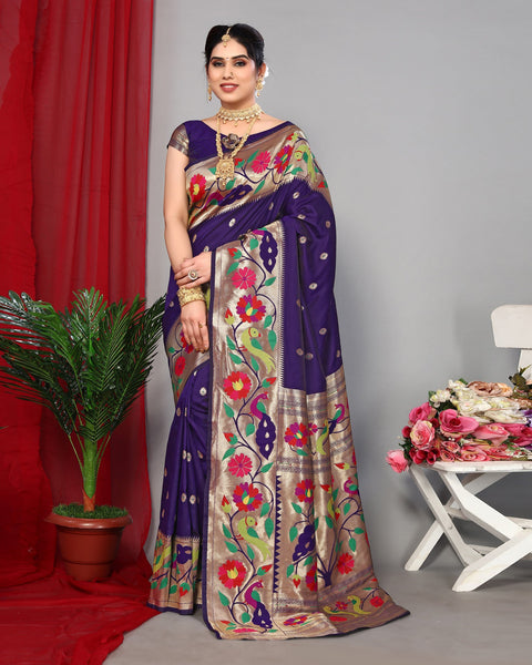 Blue Paithani Saree With Silk Blouse