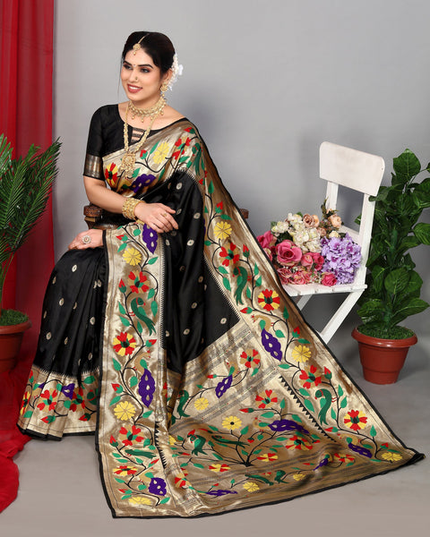 Black Paithani Saree With Silk Blouse