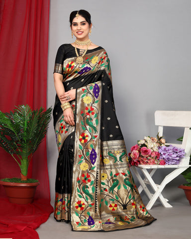 Black Paithani Saree With Silk Blouse