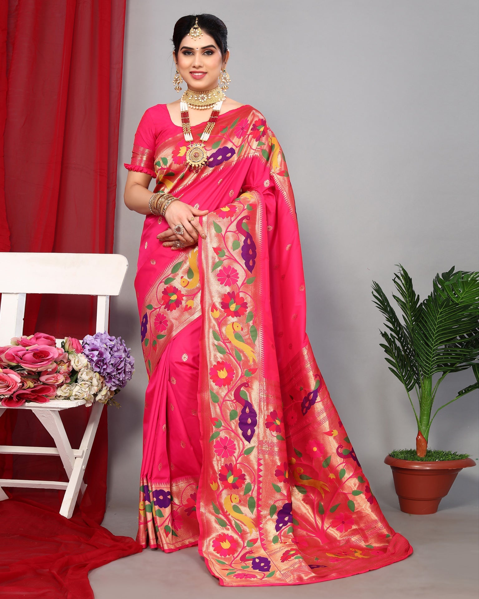 Pink Paithani Saree With Silk Blouse