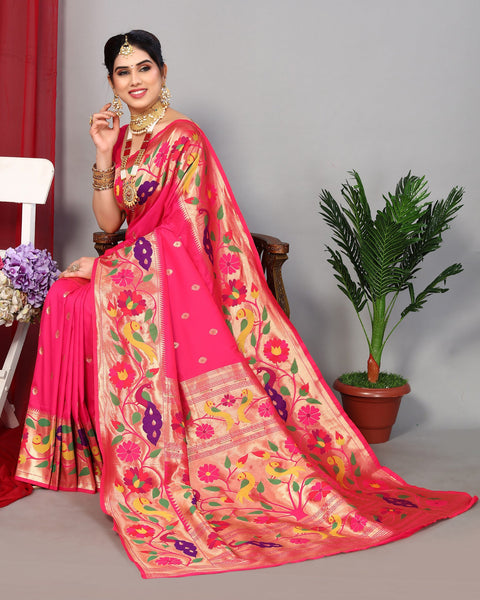 Pink Paithani Saree With Silk Blouse