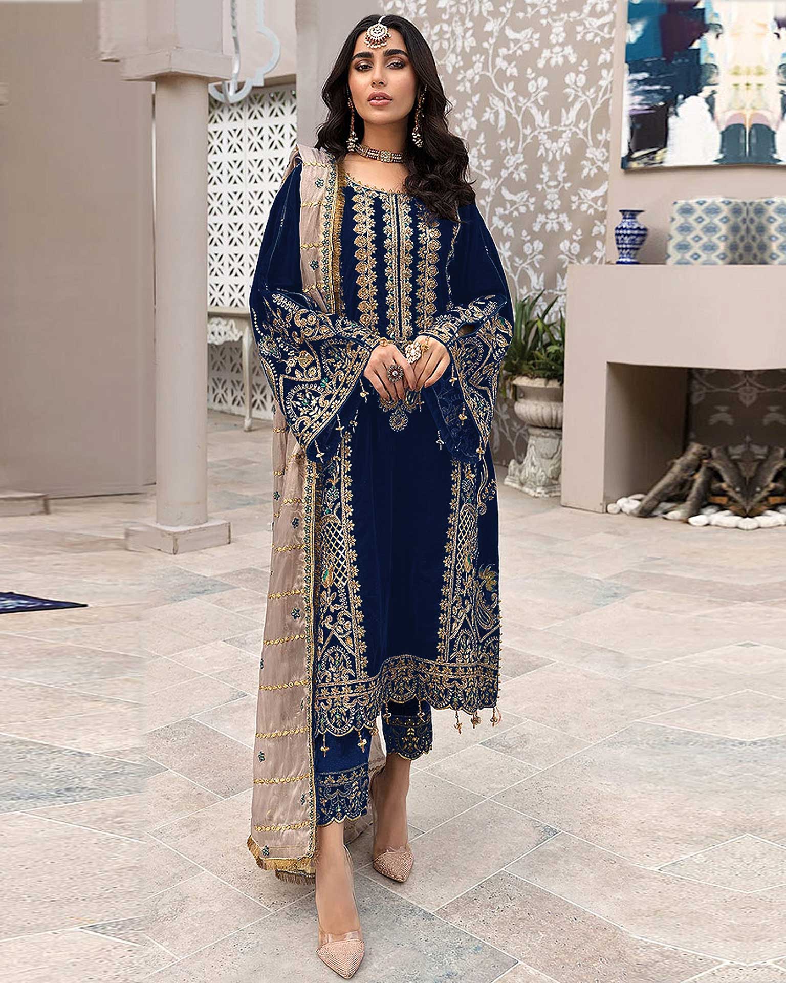 Shop Blue Embroidered Trendy Pakistani Suit Online : 133987 - Salwar Kameez
