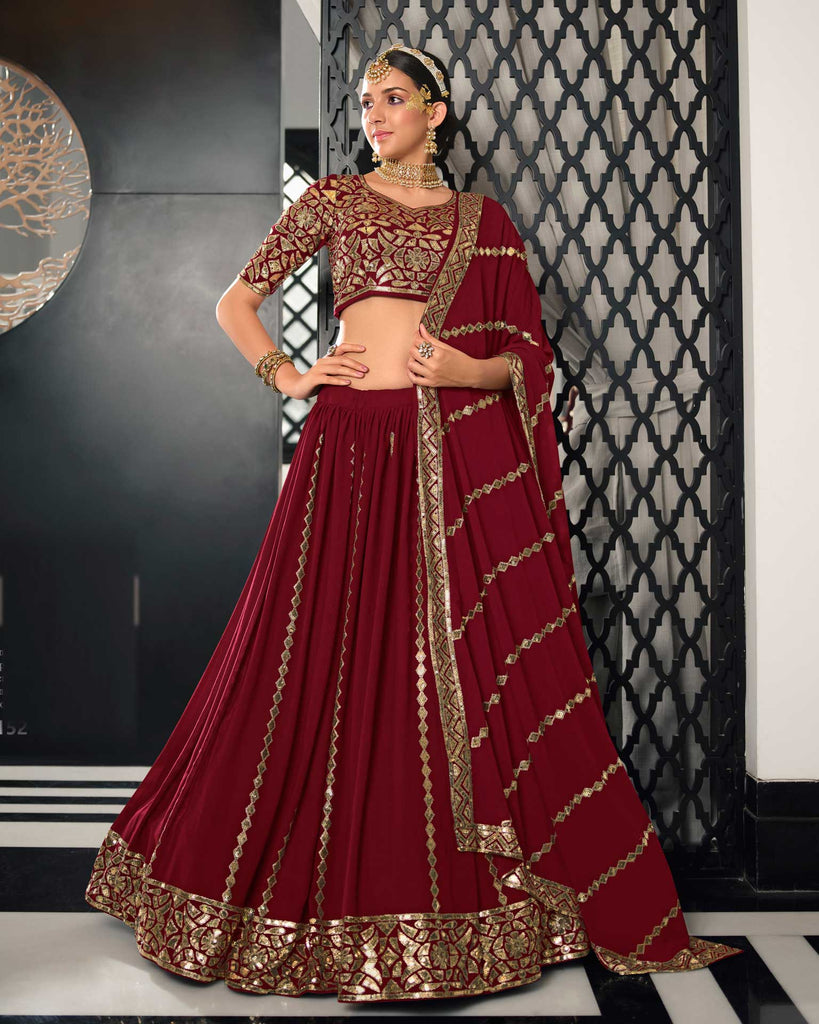 maroon bhagalpuri silk embroided unstitched lehenga choli - Today Bazar -  1386952 | New designer dresses, Indian gowns dresses, Designer dresses