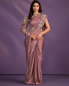 Onion Pink Readymade Fancy Saree with Readymade Blouse with Belt