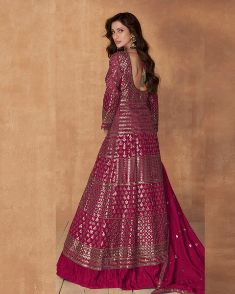 Pink Georgette Sequins Work Anarkali Suit With Dupatta