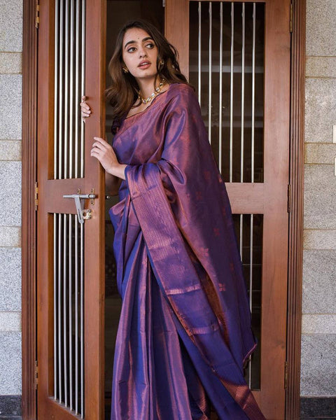 Blue Banarasi Soft Silk Saree With Zari Weaving
