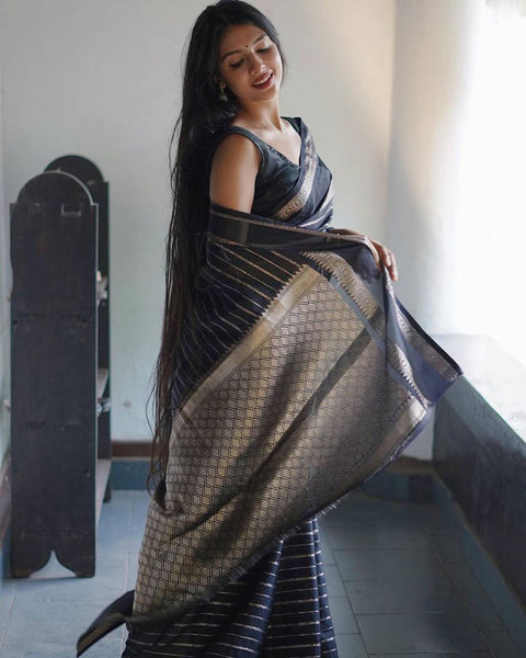 Black Banarasi Soft Silk Saree With Zari Weaving