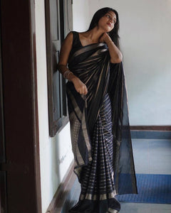 Black Banarasi Soft Silk Saree With Zari Weaving