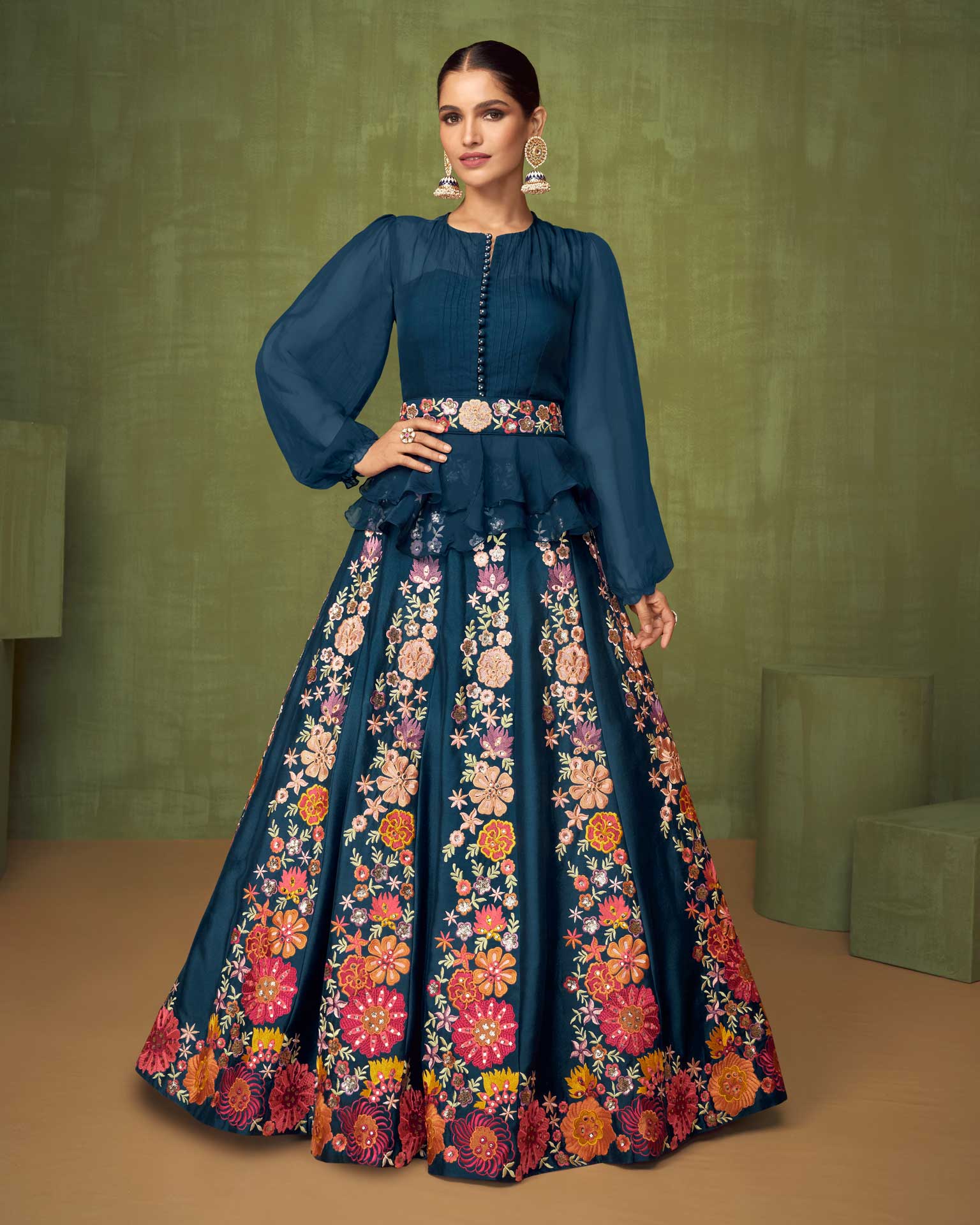 Buy Turquoise Embroidered Georgette Lehenga Style Suit, Anarkali Lehenga  Suit, Lehenga Kameez Suit, Lehenga Style Salwar Suit Online in India - Etsy