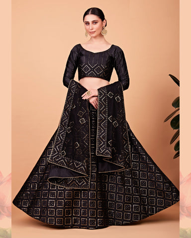 Black Sequins Work Silk Lehenga Choli With Net Dupatta