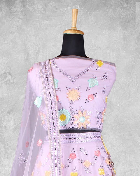 Purple Net Sequins & Thread Work Lehenga Choli With Embroidered Dupatta