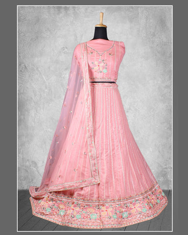Pink Georgette Sequins & Thread Work Lehenga Choli With Net Embroidered Dupatta