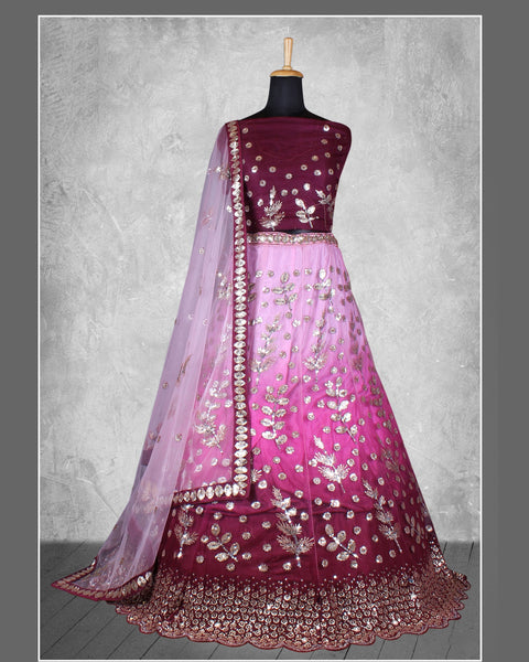 Purple Net Sequins Work Lehenga Choli With Net Embroidered Dupatta