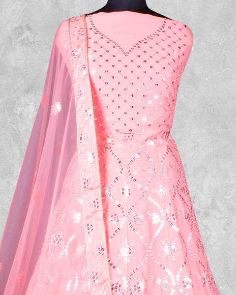 Light Pink Sequins Work Georgette Fabric Lehenga Choli With Net Embroidered Dupatta