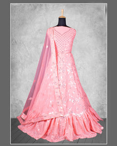 Light Pink Sequins Work Georgette Fabric Lehenga Choli With Net Embroidered Dupatta