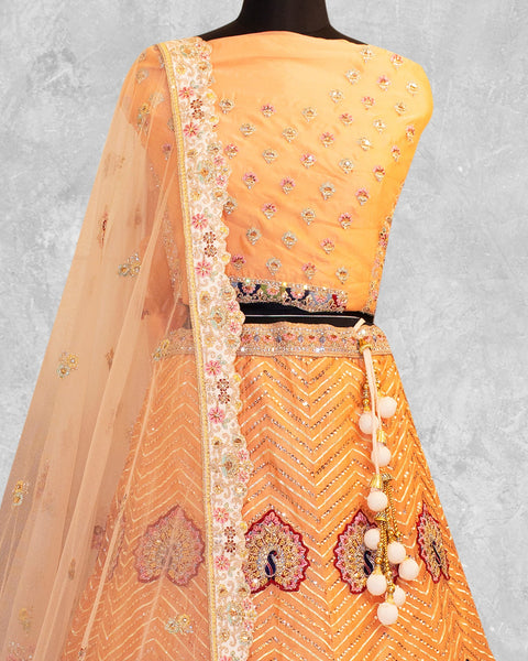 Yellow Thread Sequins Work Georgette Fabric Lehenga Choli With Net Embroidered Dupatta