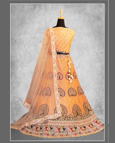 Yellow Thread Sequins Work Georgette Fabric Lehenga Choli With Net Embroidered Dupatta