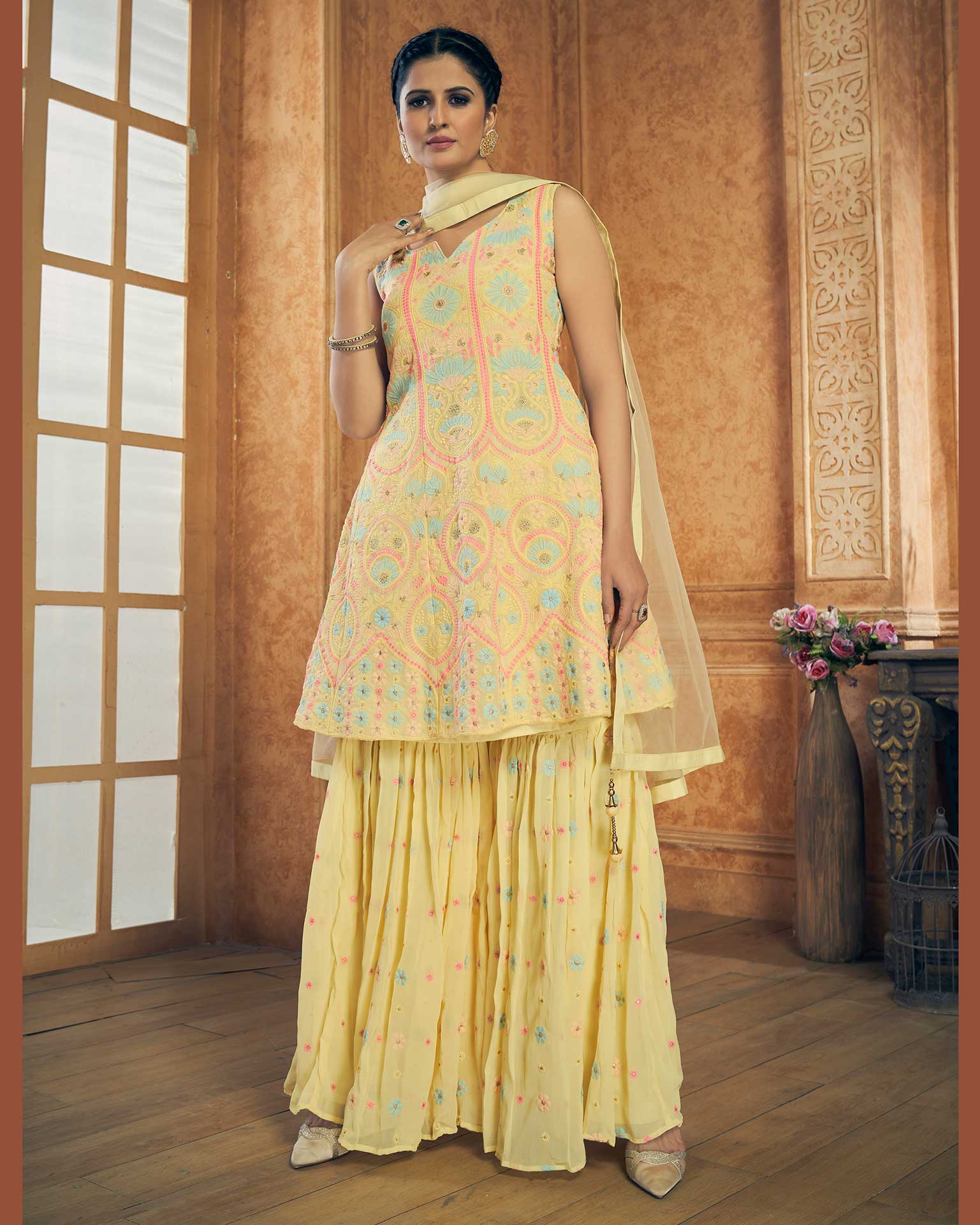 Rayon 3 Piece Party Wear Women's Nyra Cut Suit Yellow – mahezon